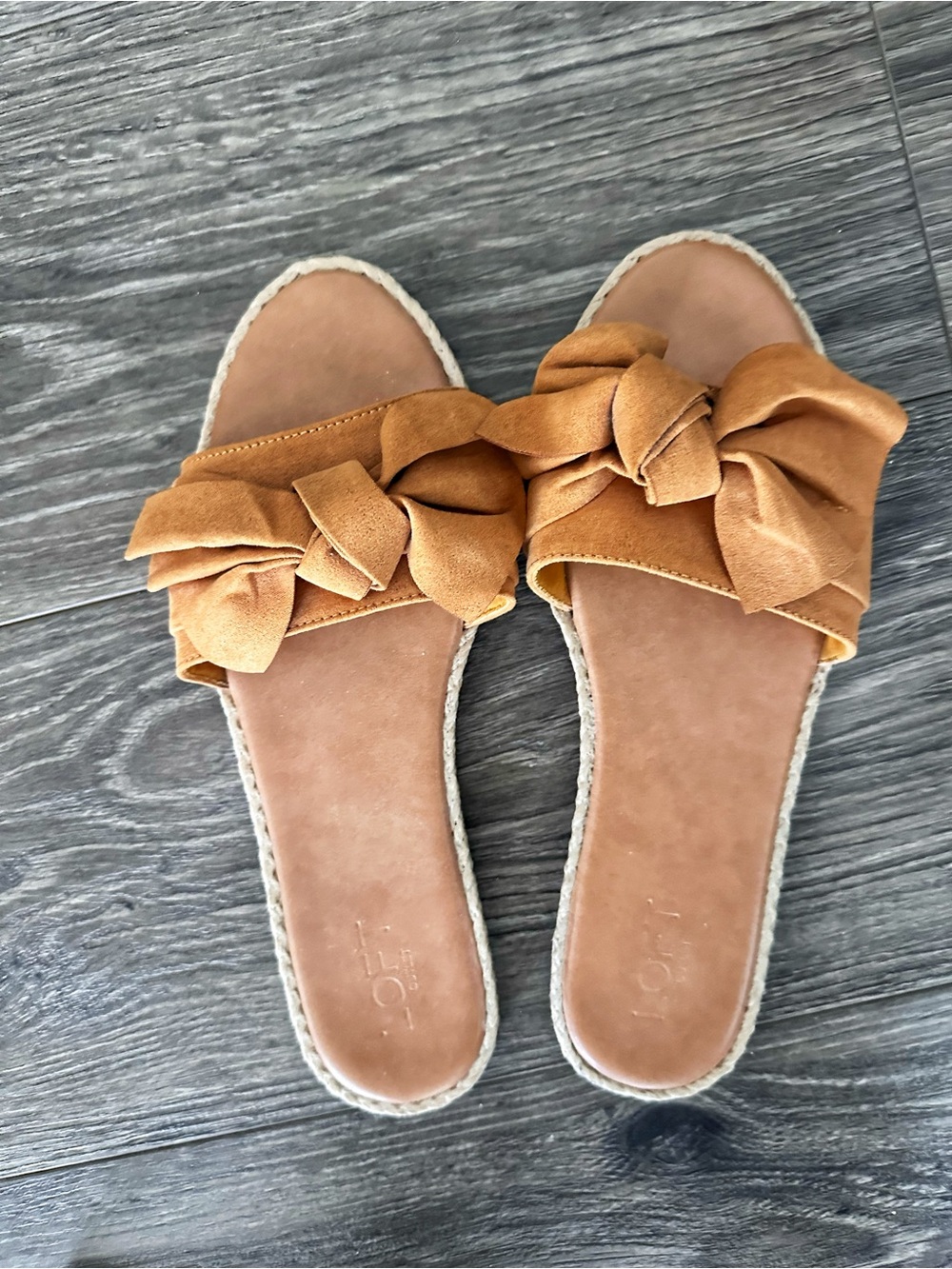 Loft Knotted Slide Sandals in Gold Suede